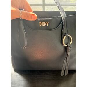 DKNY Black Saffiano Tote Bag Gold Logo Tassel Shoulder Bag Large Work Purse